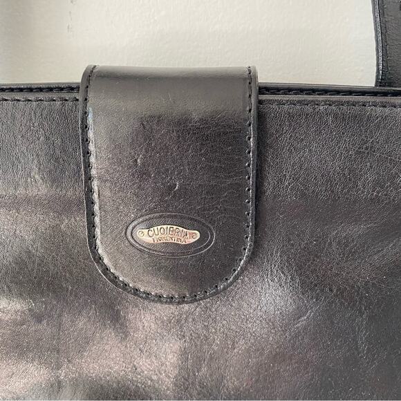 Cuoiera Fiorentina Smooth Black Leather Double Strap Purse Top Stitch Shoulder